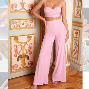 Oh Polly Mesh Pink Pants & Crop Top Set